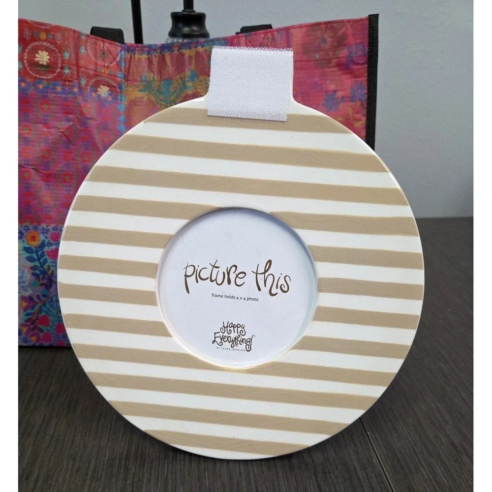 Happy Everything! By Laura Johnson Stripe Mini Round‎ Picture Frame Neutral